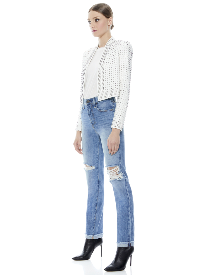 HARVEY STUDDED LEATHER JACKET - WHT/SILVER image 5 - Alice And Olivia