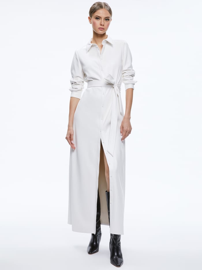 CHASSIDY VEGAN LEATHER MAXI SHIRT DRESS - OFF WHITE - Alice And Olivia