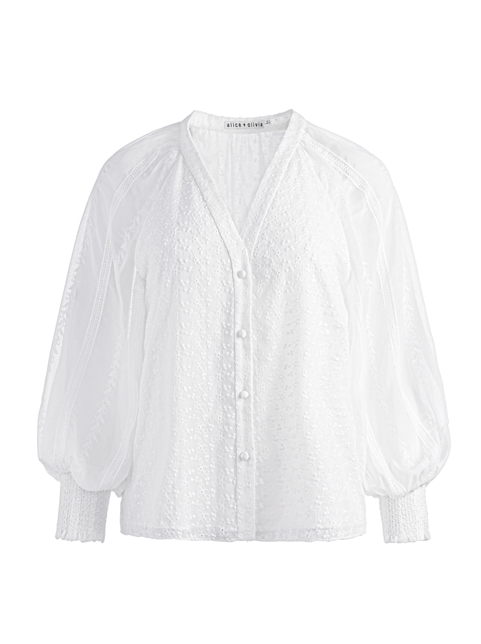 LANG EMBROIDERED BUTTON DOWN BLOUSE - WHITE image 5 - Alice And Olivia