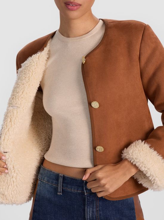 OFF WHITE/CAMEL-ALMA VEGAN SUEDE TEDDY JACKET