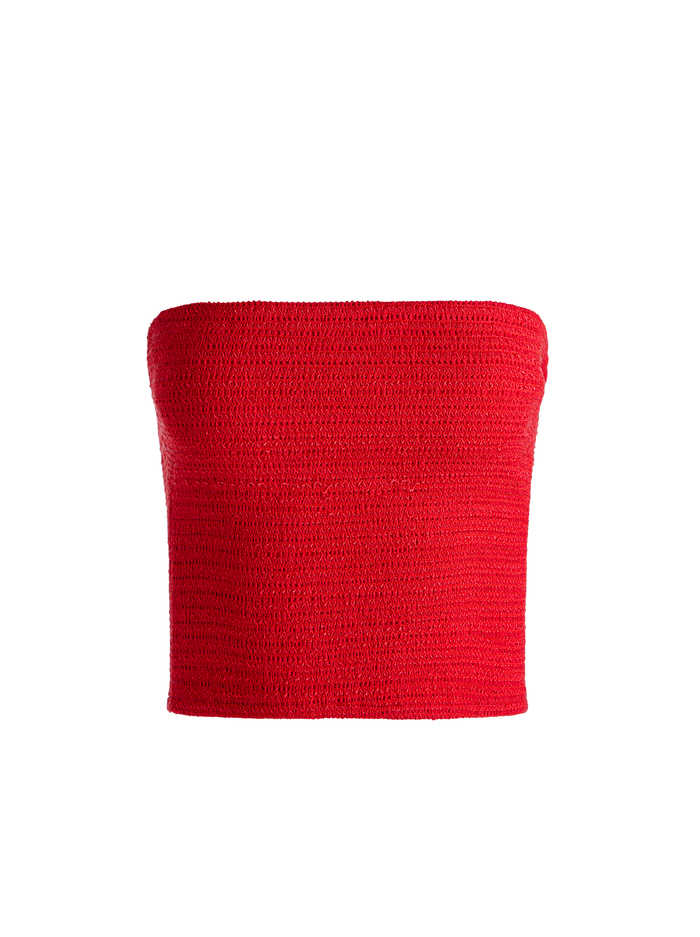 PENELOPE SMOCKED STRAPLESS CROP TOP - BRIGHT RUBY image 5 - Alice And Olivia