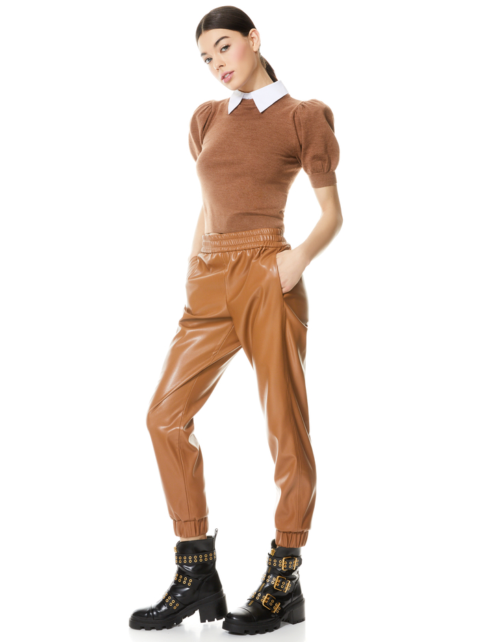 CHASE PUFF SLEEVE SWEATER - CAMEL/WHITE image 4 - Alice And Olivia