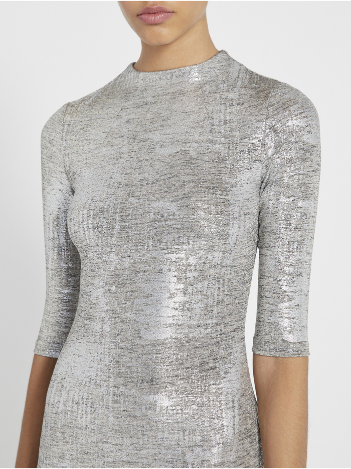 DELORA METALLIC FITTED MIDI DRESS - SILVER image 4 - Alice And Olivia