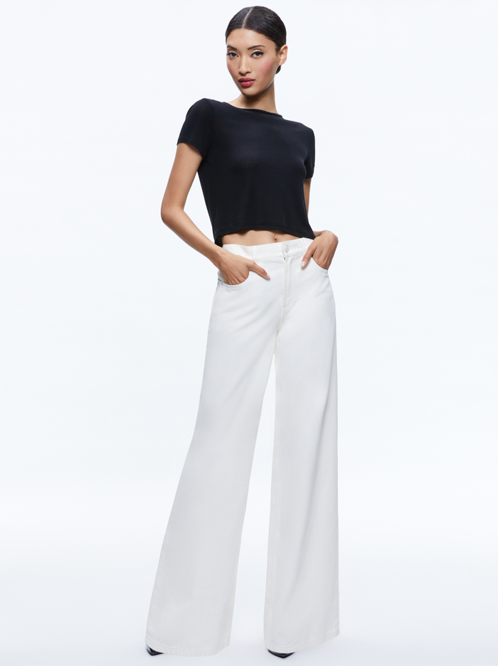 TRISH MID RISE BAGGY JEAN - ECRU image 4 - Alice And Olivia