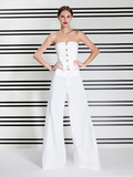 KELCEY STRAPLESS LINEN VEST - OFF WHITE