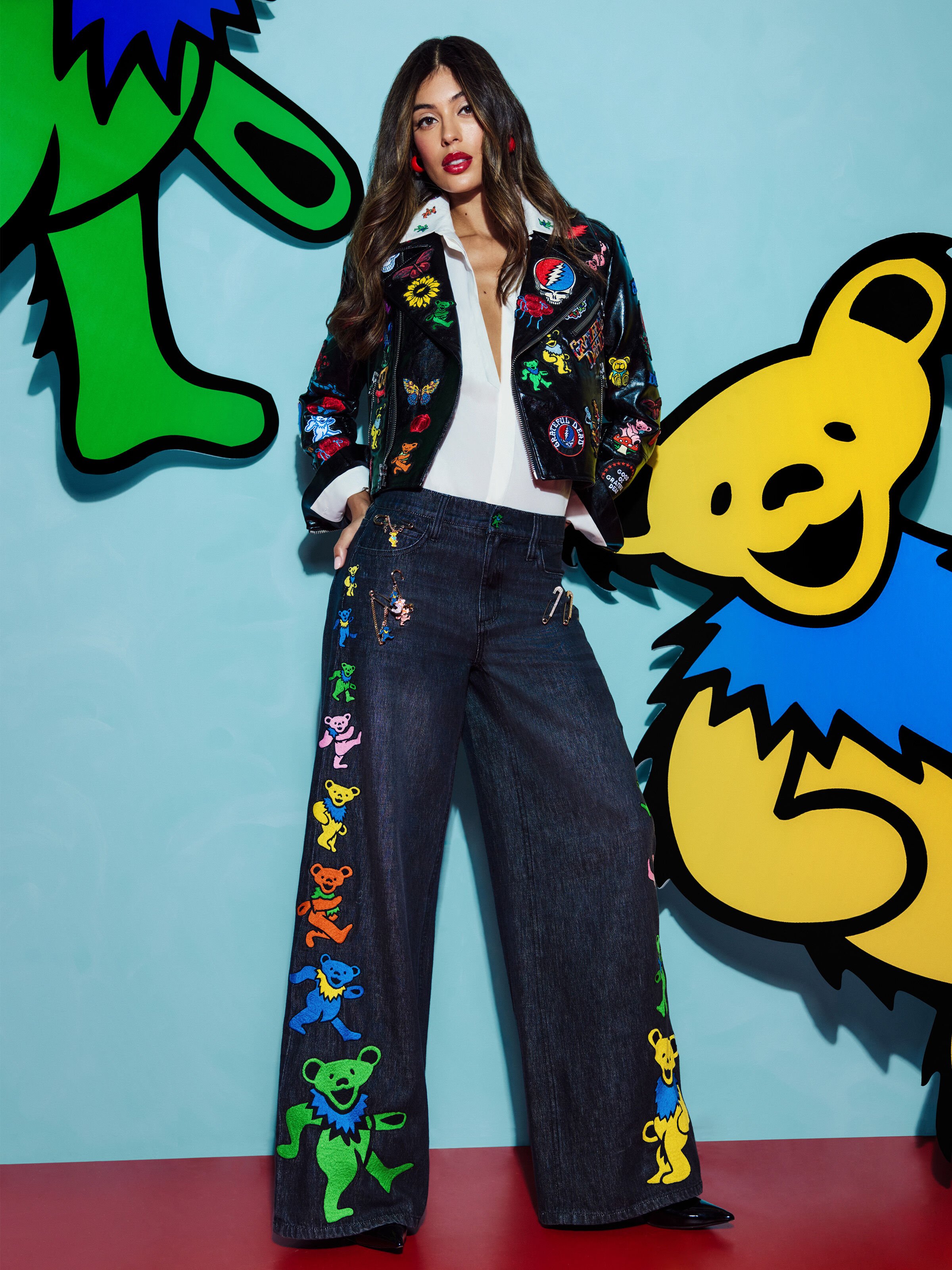 A+o X Grateful Dead Cody Vegan Moto Jacket In Black/multi | Alice