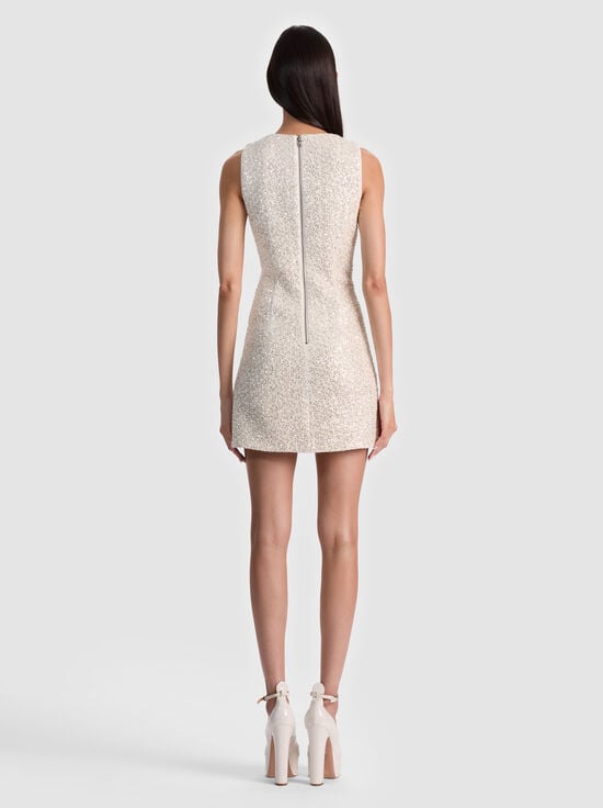 OFF WHITE-CADE EMBELLISHED TWEED MINI DRESS