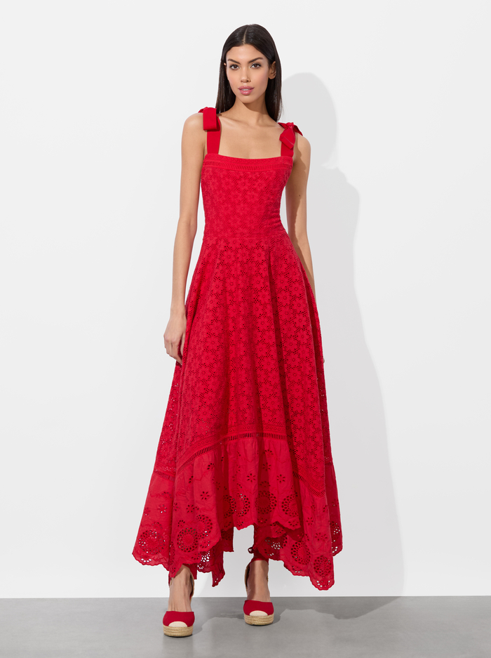 ROSALEE EYELET MAXI DRESS - BRIGHT RUBY image 4 - Alice And Olivia