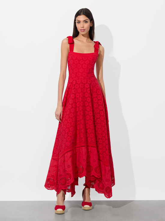 BRIGHT RUBY-ROSALEE EYELET MAXI DRESS