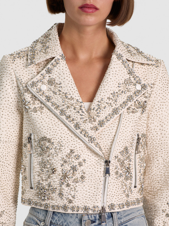 OFF WHITE-AVRIL EMBELLISHED VEGAN MOTO JACKET