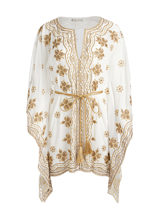 OFF WHITE/PALE GOLD-MARVA EMBELLISHED MINI KAFTAN