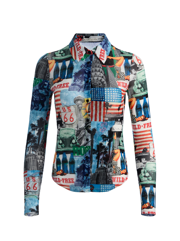 JADE MESH BUTTON DOWN - OPEN ROAD image 5 - ALICE + OLIVIA