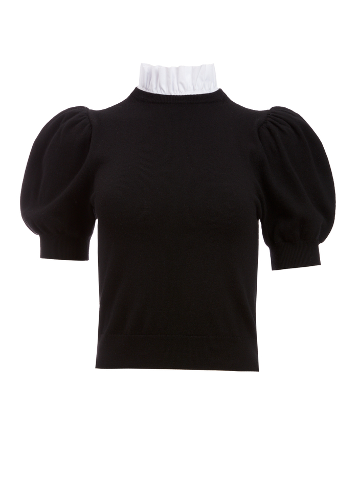 CHASE PUFF SLEEVE SWEATER - BLACK/WHITE image 5 - Alice And Olivia