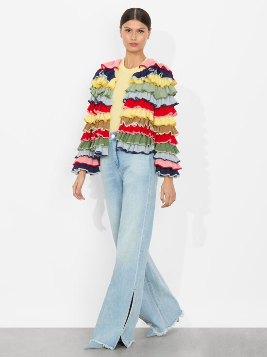 MULTI-FAWN RUFFLE CARDIGAN