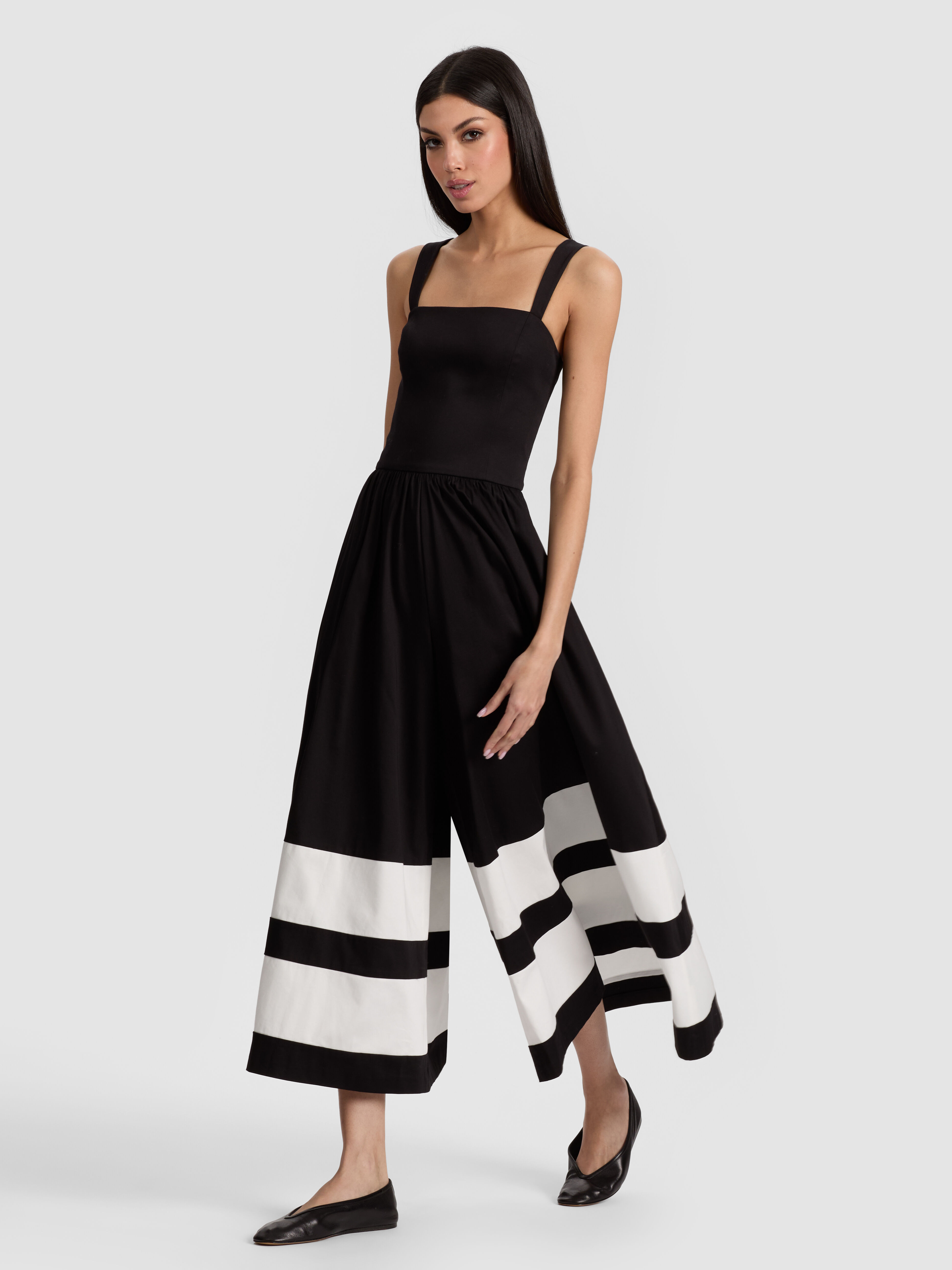 BELDEN COLORBLOCK JUMPSUIT in BLACK/OFF WHITE | ALICE + OLIVIA