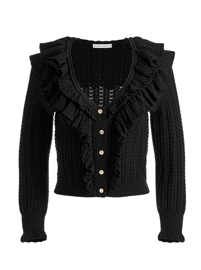 EILEEN RUFFLE CARDIGAN - BLACK image 5 - Alice And Olivia