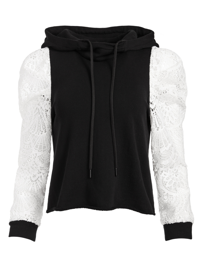 MUFFY PUFF SLEEVE HOODIE - BLACK/WHITE image 5 - ALICE + OLIVIA