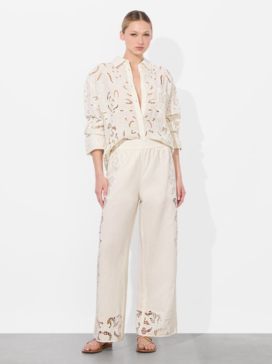 OFF WHITE-FINELY EYELET OVERSIZED BUTTON DOWN