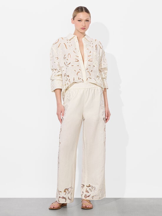 OFF WHITE-FINELY EYELET OVERSIZED BUTTON DOWN
