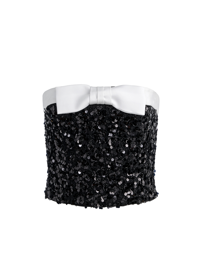 KATYA EMBELLISHED BOW TOP - BLACK/OFF WHITE image 4 - ALICE + OLIVIA