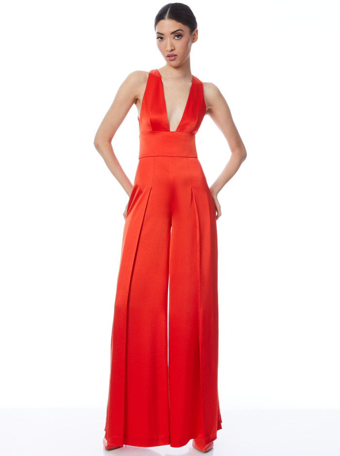 MYRTLE DEEP V-NECK WIDE LEG JUMPSUIT - CHILI PEPPER image 4 - ALICE + OLIVIA