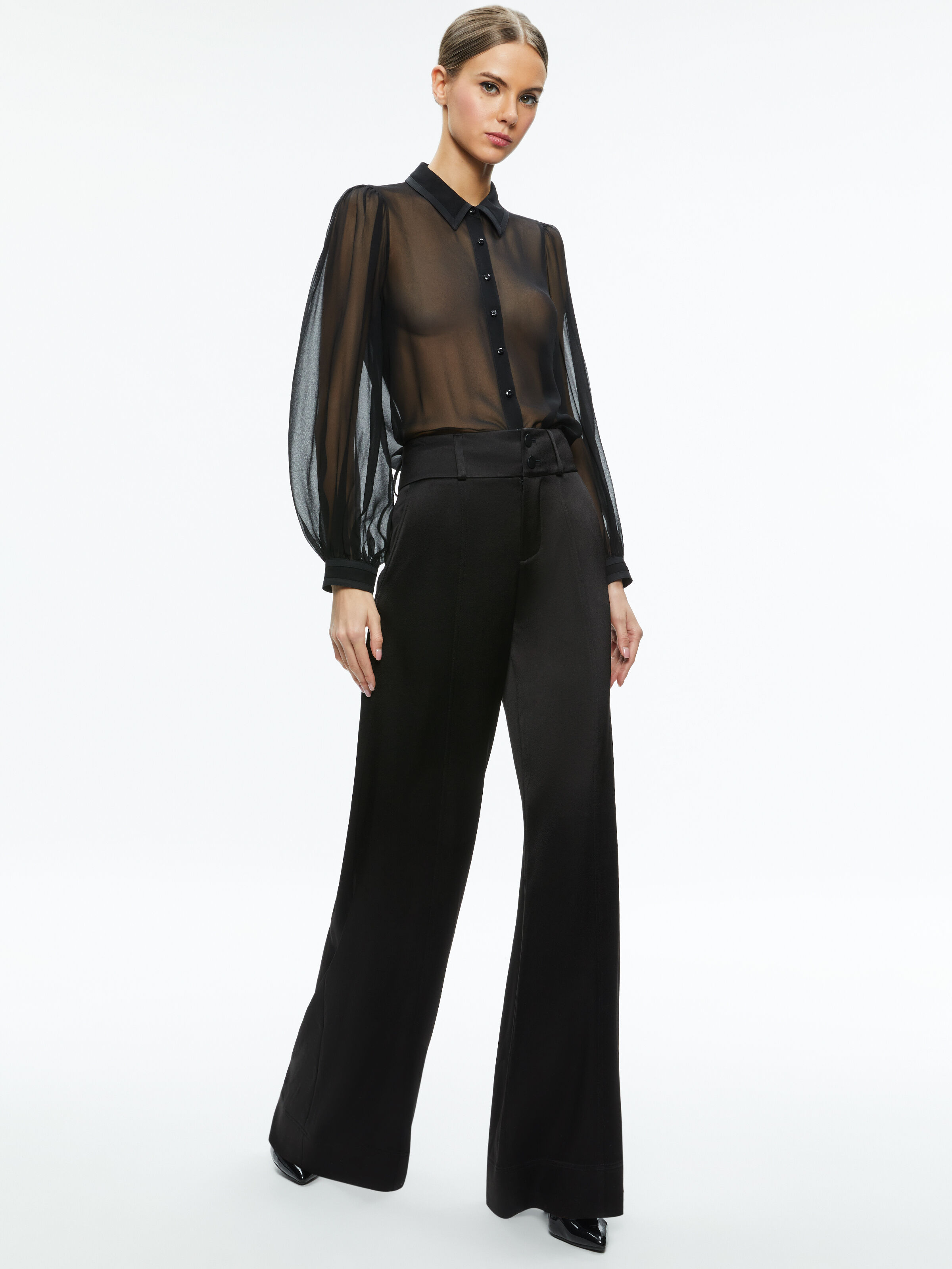 puff sleeve sheer blouse