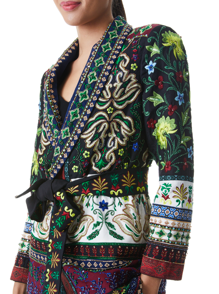 WHEATON EMBROIDERED SHAWL COLLAR BLAZER - BLACK/MULTI image 3 - Alice And Olivia