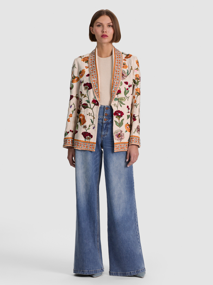 IVAN EMBELLISHED LINEN BLAZER - OATMEAL MELANGE/MULTI image 1 - ALICE + OLIVIA