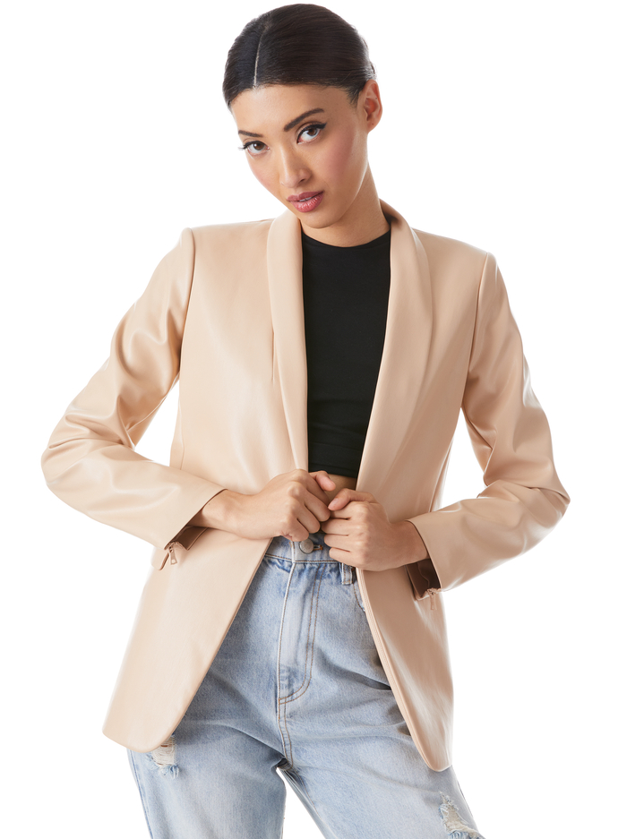 MACEY VEGAN LEATHER SHAWL COLLAR BLAZER - ALMOND - Alice And Olivia