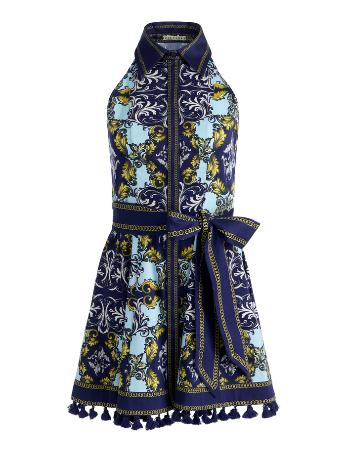 LUCY SLEEVELESS MINI SHIRT DRESS - ANTIQUE SCROLL image 5 - ALICE + OLIVIA