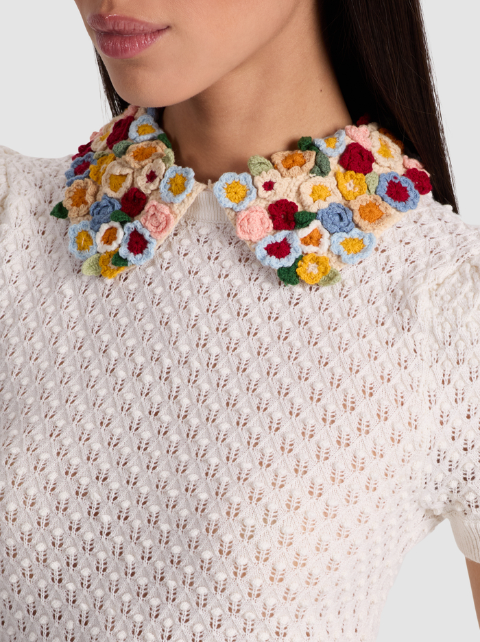 CHASE PUFF SLEEVE SWEATER - SOFT WHITE/MULTI image 3 - Alice And Olivia