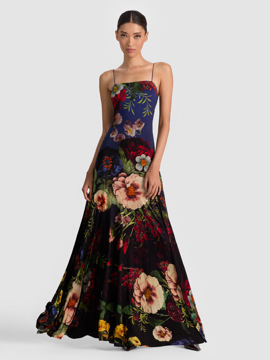 alice olivia augusta open back maxi dress AUGUSTA OPEN BACK MAXI DRESS in EMPRESS BLOOM BLACK