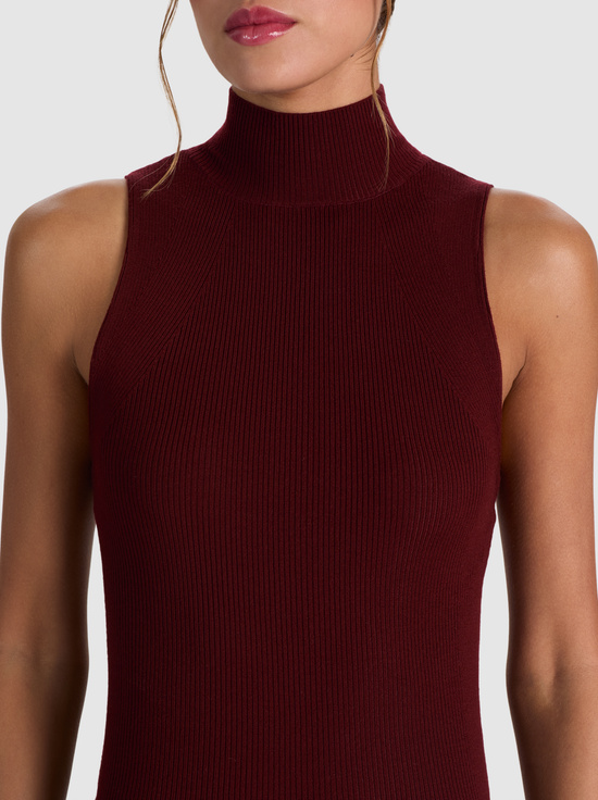 COGNAC-DARCEY WOOL SLEEVELESS TURTLENECK