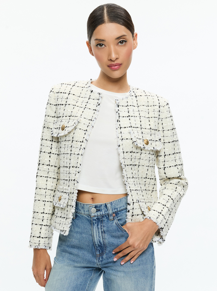 DUMONT JACKET - OFF WHITE/BLACK - Alice And Olivia