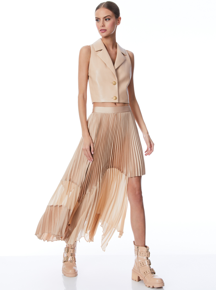 FRALEY SUNBURST PLEATED ASYMMETRIC MIDI SKIRT - ALMOND image 4 - Alice And Olivia