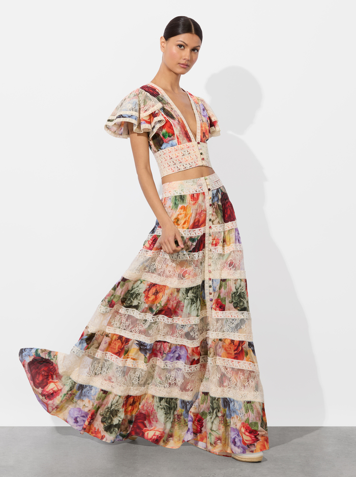 ADIRA TIERED MAXI SKIRT - STORM FLORAL SM image 1 - Alice And Olivia
