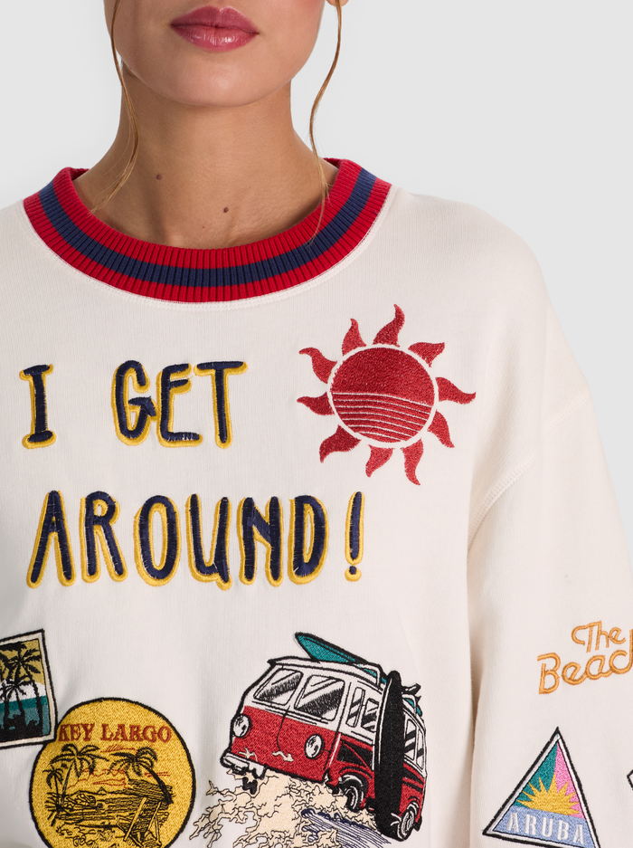 RUSSELL EMBROIDERED CREWNECK SWEATSHIRT - I GET AROUND image 4 - ALICE + OLIVIA