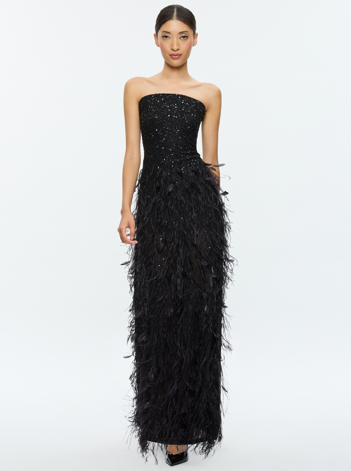 DELORA FEATHERED GOWN - BLACK image 4 - Alice And Olivia