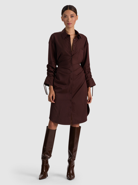 DARK CHOCOLATE-DENISE MIDI SHIRT DRESS