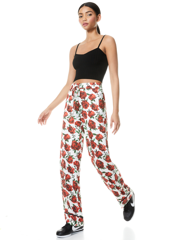 Meera Floral Pajama Pant In Lila's Rose/blk | Alice And Olivia
