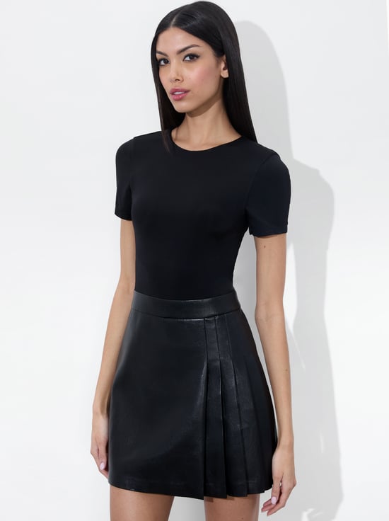 BLACK-CHARA VEGAN MINI DRESS