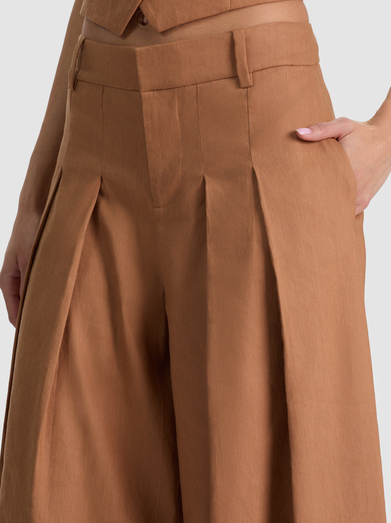 TAN-BLAIRE PLEATED LINEN PANT