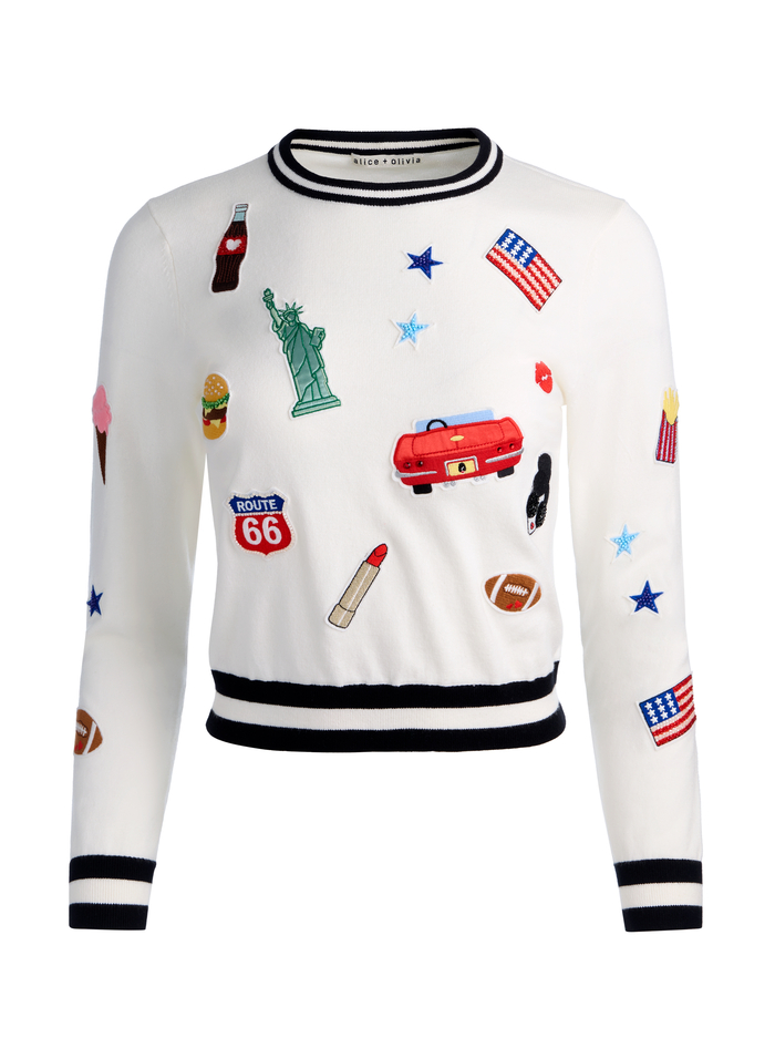 CAROLANN AMERICANA SHRUNKEN PULLOVER - SOFT WHITE MULTI image 6 - ALICE + OLIVIA