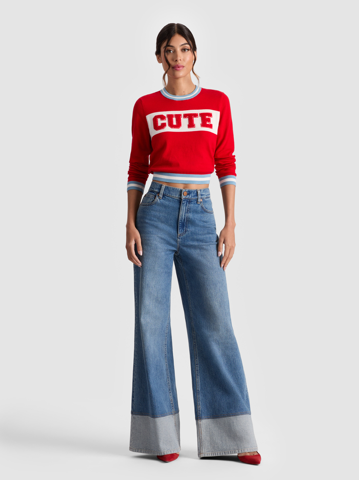 CAROLANN SHRUNKEN PULLOVER - BRIGHT RUBY/MULTI image 1 - Alice And Olivia