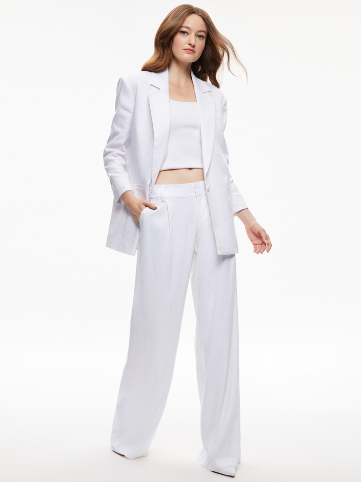 SHAN STRONG SHOULDER RUCHED SLEEVE BLAZER + ERIC LOW RISE PANT- WHITE - 