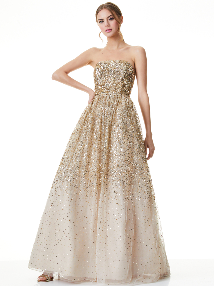DAISY SEQUIN STRAPLESS GOWN - PALE GOLD image 2 - ALICE + OLIVIA