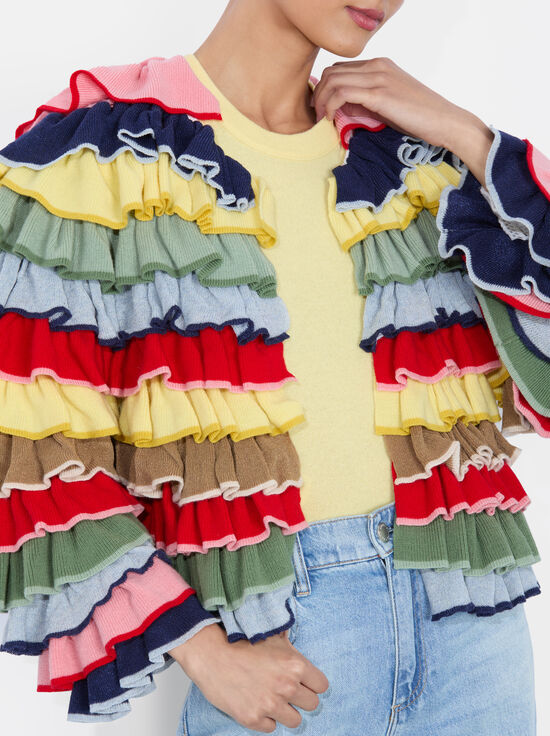 MULTI-FAWN RUFFLE CARDIGAN