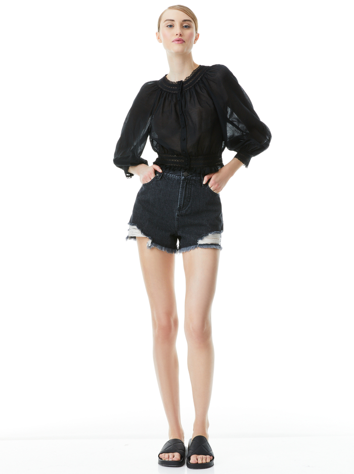 CHERELLE BUTTON FRONT BLOUSE - BLACK image 4 - Alice And Olivia