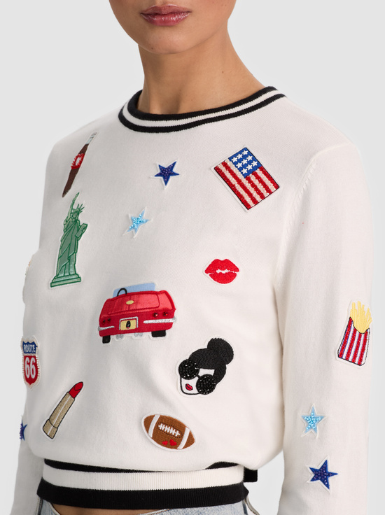 SOFT WHITE MULTI-CAROLANN AMERICANA SHRUNKEN PULLOVER