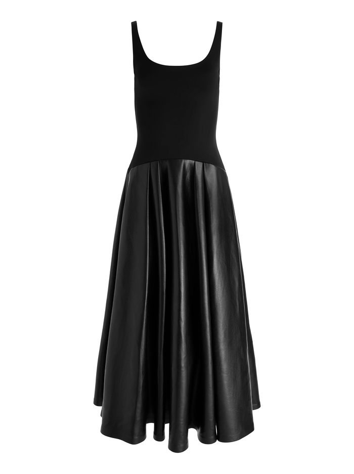 ADLEY DROP WAIST VEGAN DRESS - BLACK image 5 - Alice And Olivia